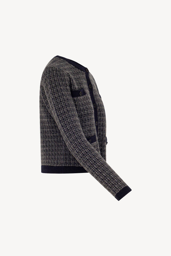 Giacca effetto Tweed in Puro Cashmere Notte