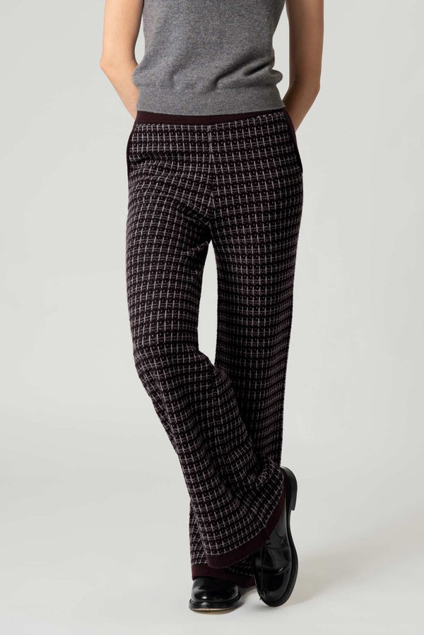 Pantaloni effetto Tweed in Puro Cashmere Notte