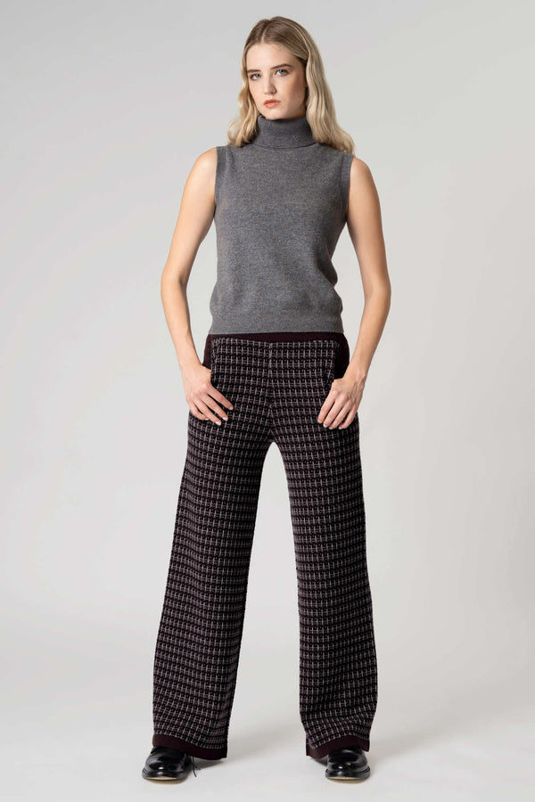 Pantaloni effetto Tweed in Puro Cashmere Notte