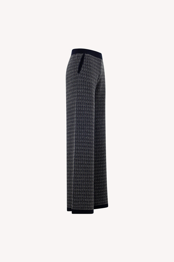 Pantaloni effetto Tweed in Puro Cashmere Notte