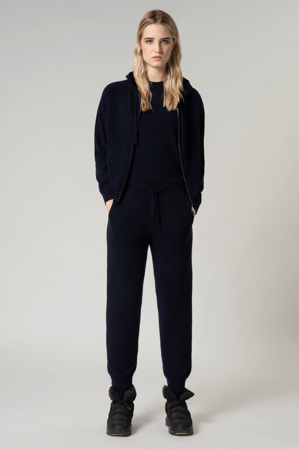 Felpa Donna con Cappuccio in Puro Cashmere Navy