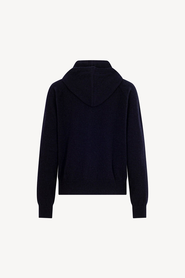 Felpa Donna con Cappuccio in Puro Cashmere Navy
