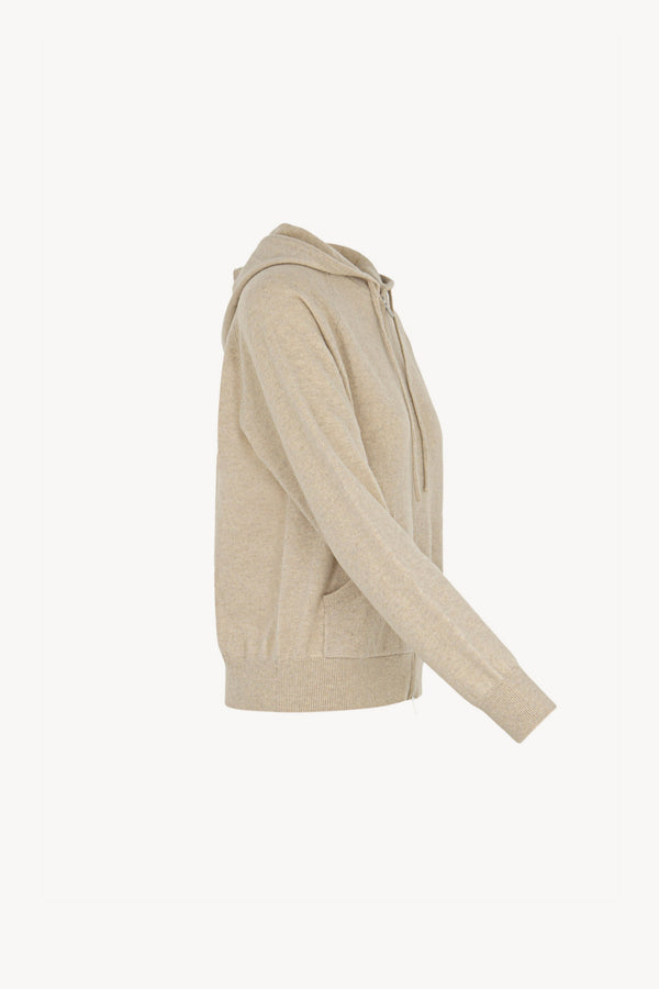 Felpa Donna con Cappuccio in Puro Cashmere Avena