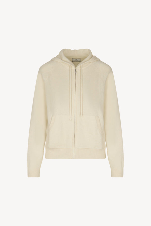 Felpa Donna con Cappuccio in Puro Cashmere Latte