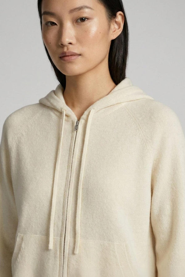 Felpa Donna con Cappuccio in Puro Cashmere Latte