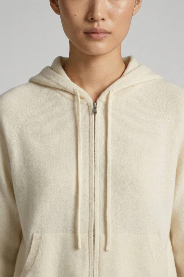 Felpa Donna con Cappuccio in Puro Cashmere Latte