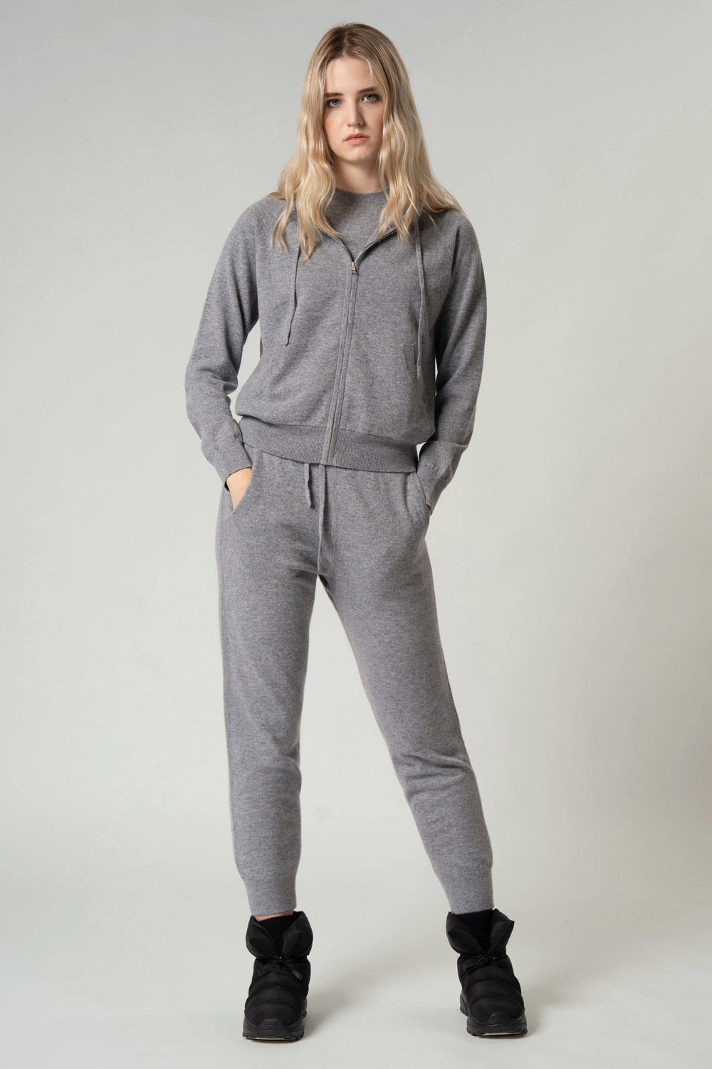 Felpa Donna con Cappuccio in Puro Cashmere Silver