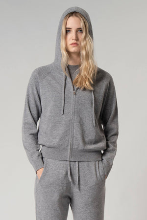 Felpa Donna con Cappuccio in Puro Cashmere Silver