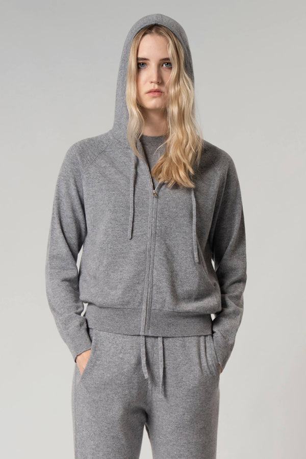 Felpa Donna con Cappuccio in Puro Cashmere Silver