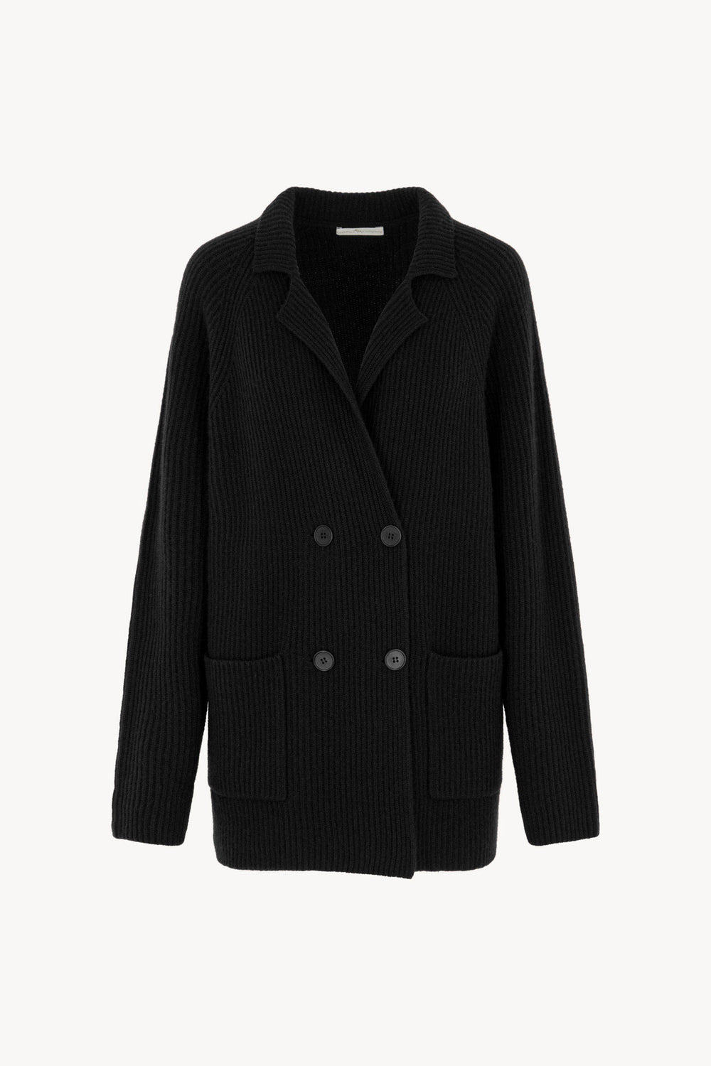 Cardigan Doppiopetto a Costa Inglese in Puro Cashmere Nero