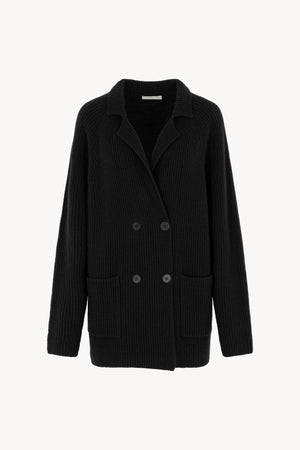 Cardigan Doppiopetto a Costa Inglese in Puro Cashmere Nero