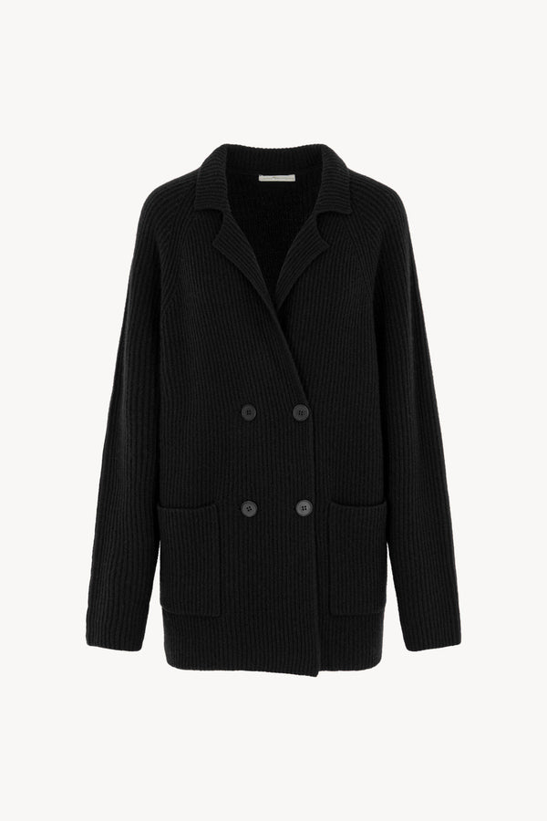 Cardigan Doppiopetto a Costa Inglese in Puro Cashmere Nero