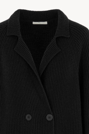 Cardigan Doppiopetto a Costa Inglese in Puro Cashmere Nero