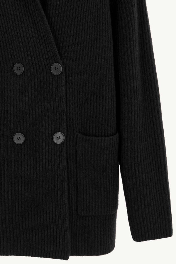 Cardigan Doppiopetto a Costa Inglese in Puro Cashmere Nero