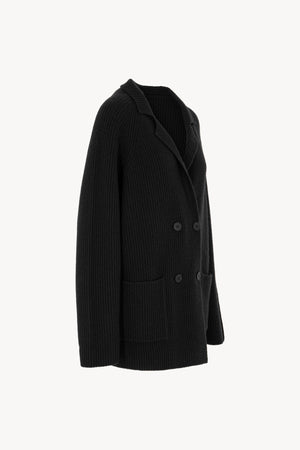 Cardigan Doppiopetto a Costa Inglese in Puro Cashmere Nero