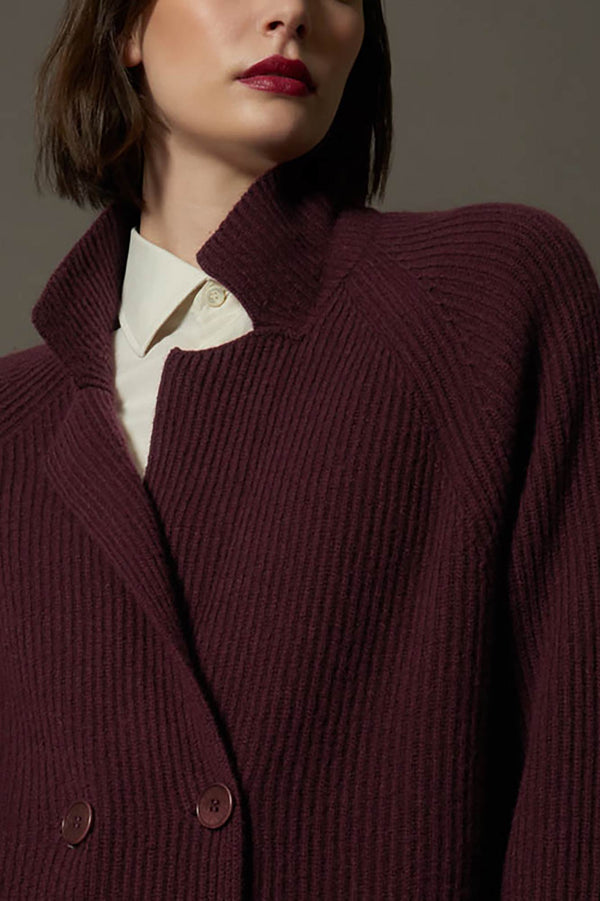 Cardigan Doppiopetto a Costa Inglese in Puro Cashmere Acero