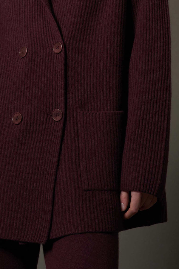 Cardigan Doppiopetto a Costa Inglese in Puro Cashmere Acero