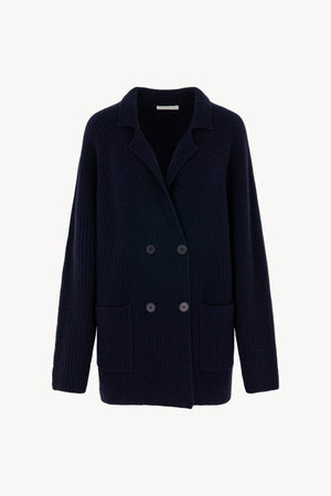 Cardigan Doppiopetto a Costa Inglese in Puro Cashmere Notte