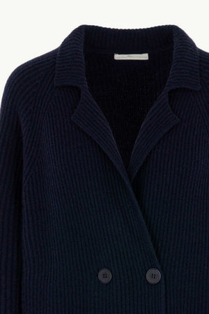 Cardigan Doppiopetto a Costa Inglese in Puro Cashmere Notte