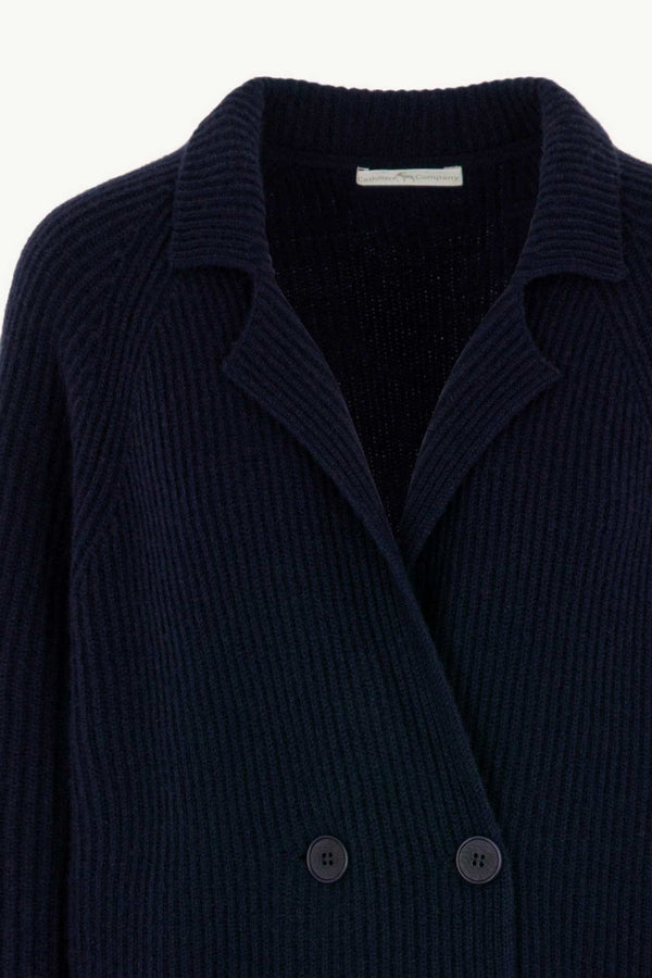 Cardigan Doppiopetto a Costa Inglese in Puro Cashmere Notte