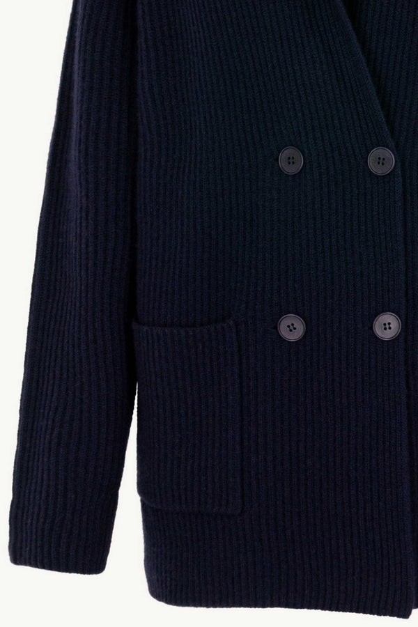 Cardigan Doppiopetto a Costa Inglese in Puro Cashmere Notte