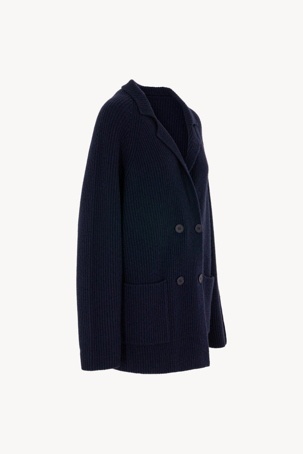 Cardigan Doppiopetto a Costa Inglese in Puro Cashmere Notte