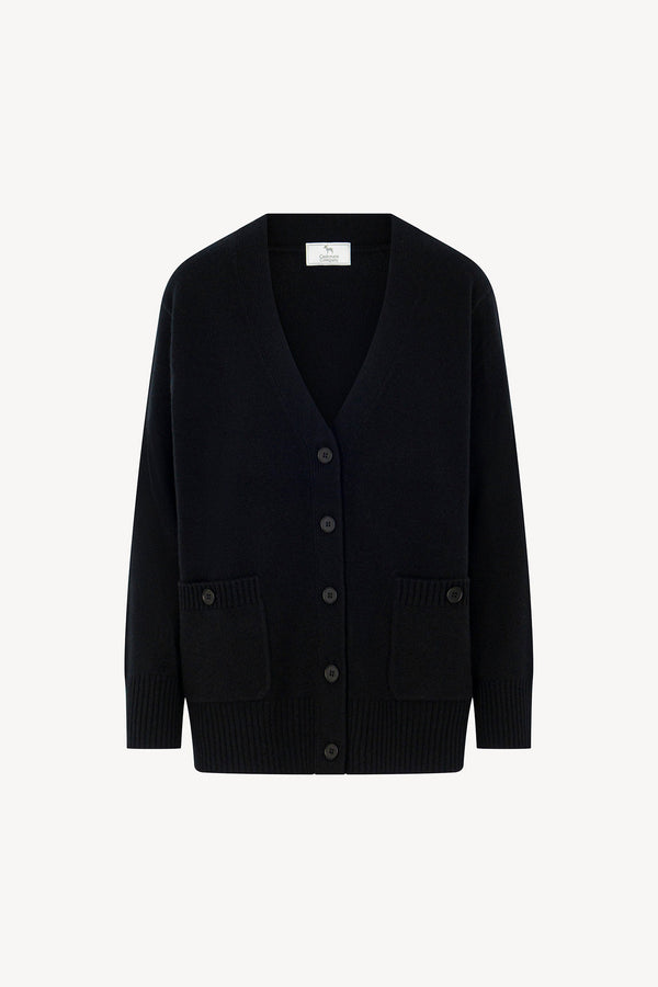 Cardigan Scollo a V in Puro Cashmere Nero
