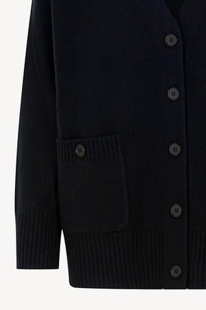 Cardigan Scollo a V in Puro Cashmere Nero