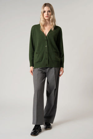 Cardigan Scollo a V in Puro Cashmere Loden