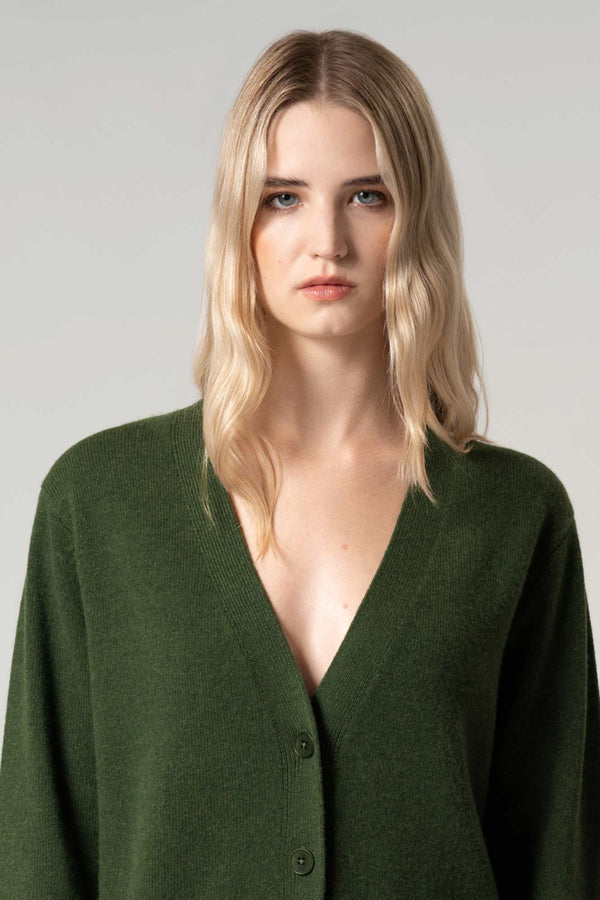 Cardigan Scollo a V in Puro Cashmere Loden