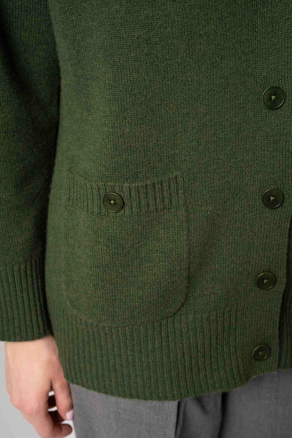 Cardigan Scollo a V in Puro Cashmere Loden