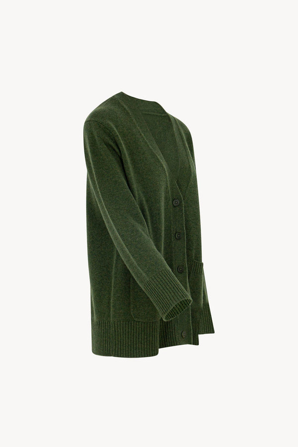 Cardigan Scollo a V in Puro Cashmere Loden