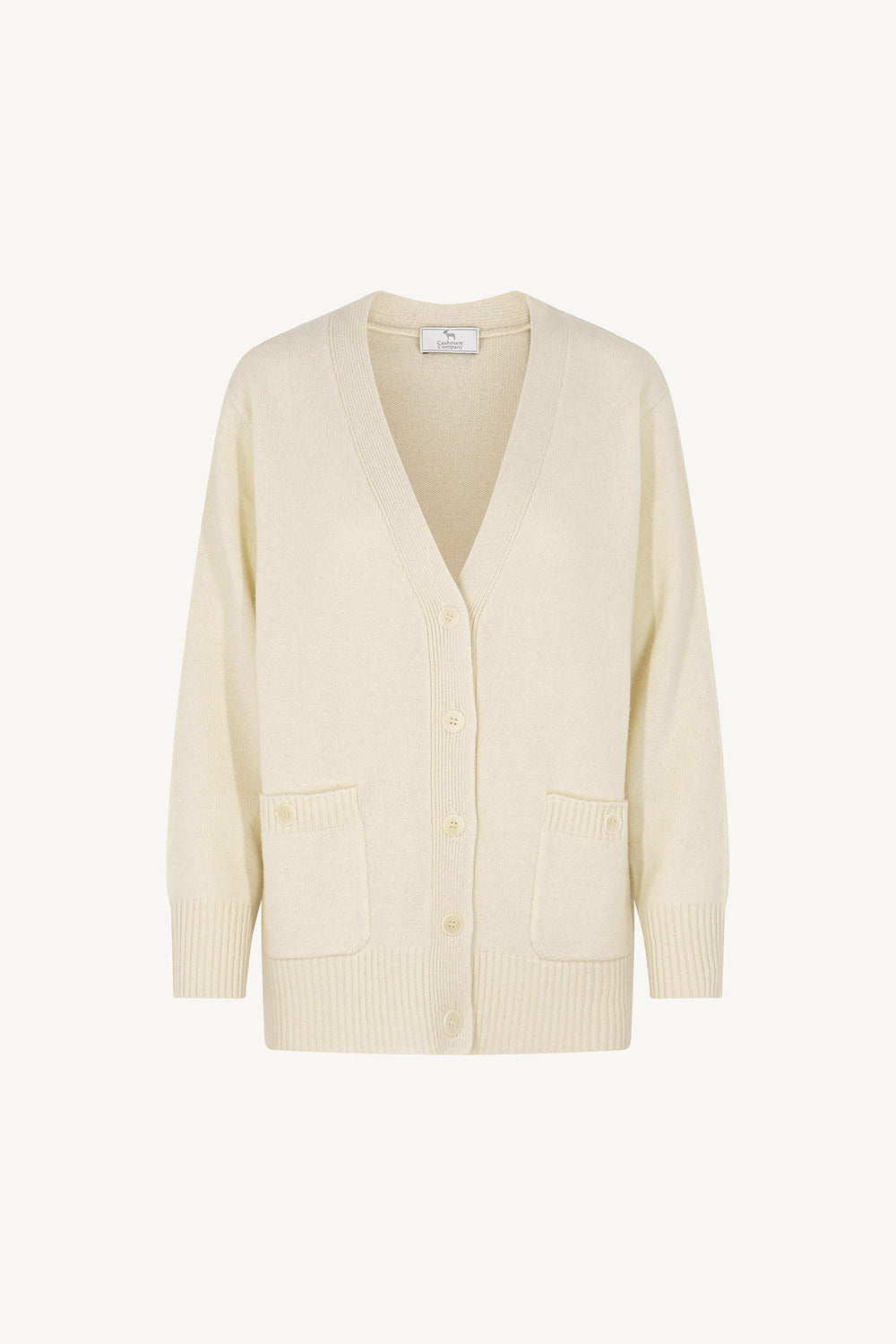 Cardigan Scollo a V in Puro Cashmere Latte