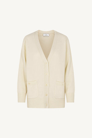 Cardigan Scollo a V in Puro Cashmere Latte