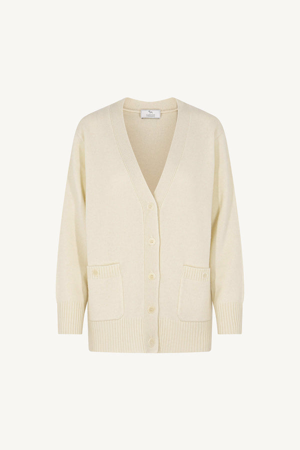 Cardigan Scollo a V in Puro Cashmere Latte