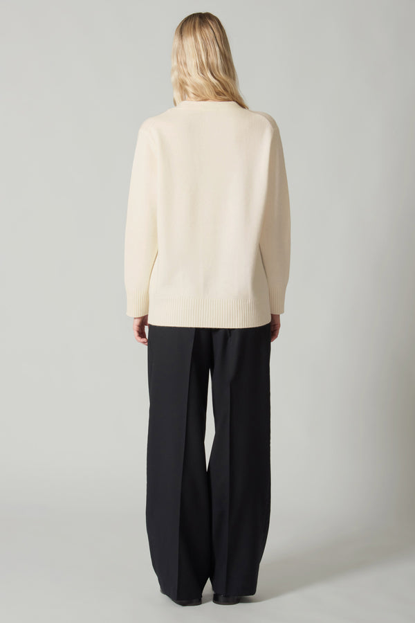 Cardigan Scollo a V in Puro Cashmere Latte