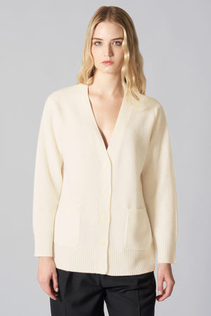Cardigan Scollo a V in Puro Cashmere Latte