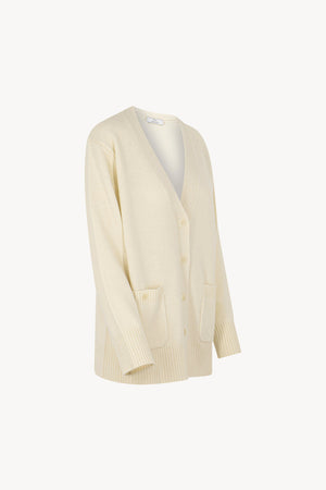 Cardigan Scollo a V in Puro Cashmere Latte