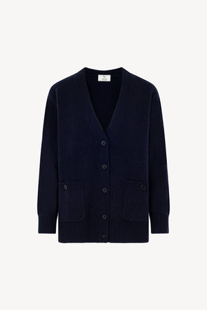 Cardigan Scollo a V in Puro Cashmere Notte