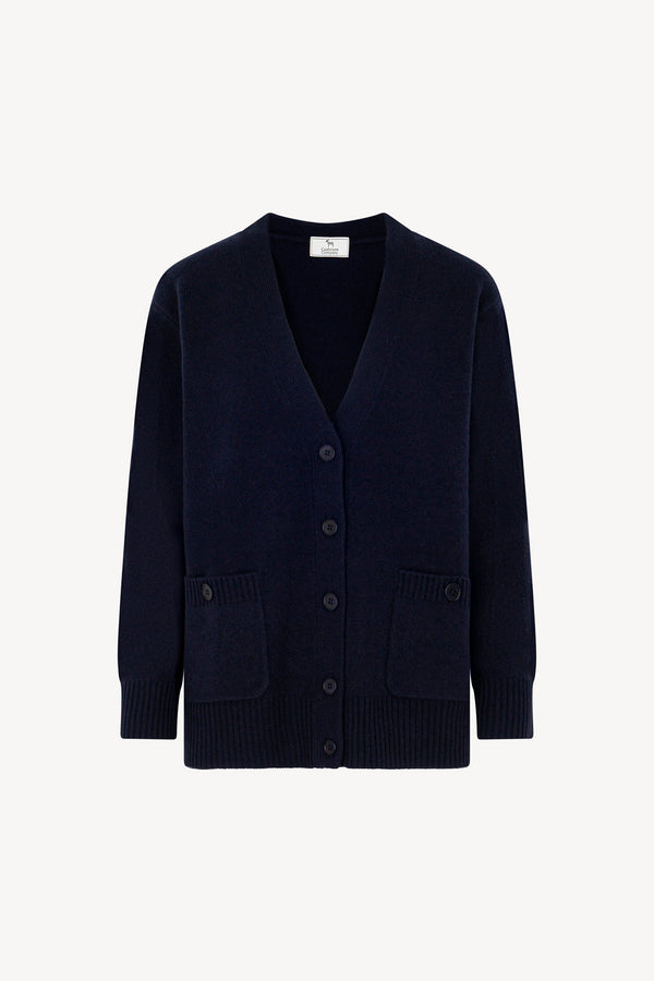 Cardigan Scollo a V in Puro Cashmere Notte