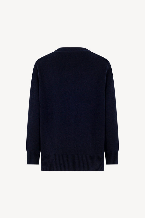 Cardigan Scollo a V in Puro Cashmere Notte