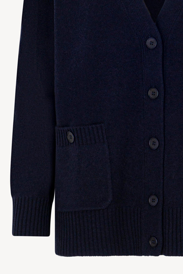 Cardigan Scollo a V in Puro Cashmere Notte