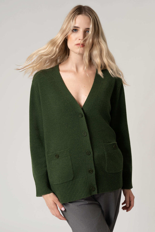 Cardigan Scollo a V in Puro Cashmere Notte