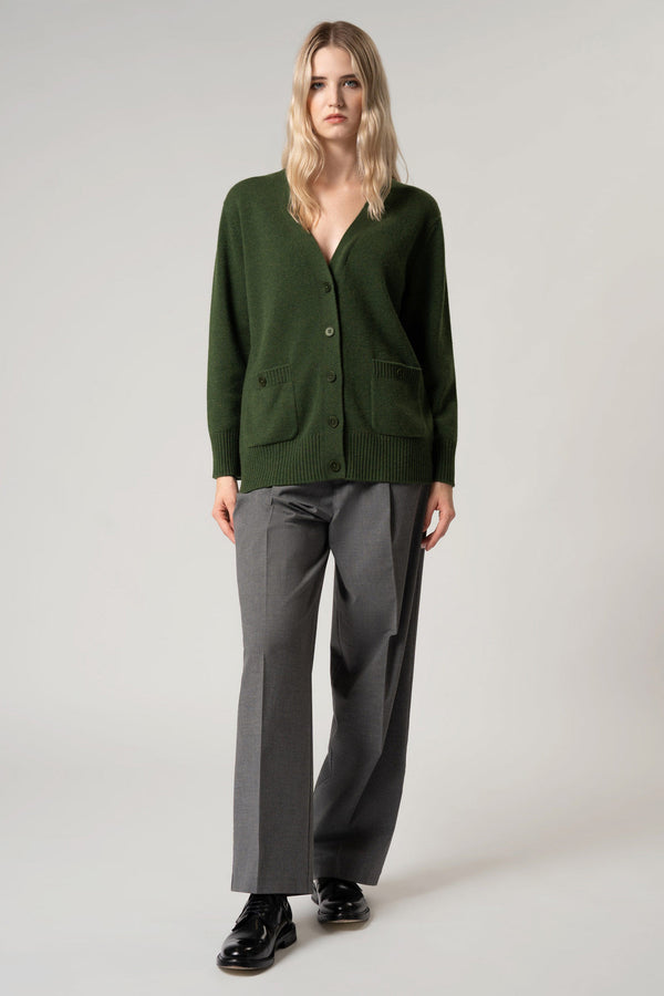 Cardigan Scollo a V in Puro Cashmere Notte