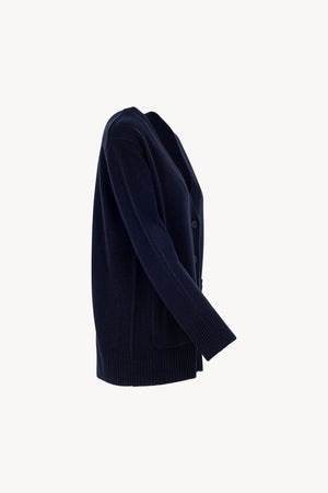 Cardigan Scollo a V in Puro Cashmere Notte