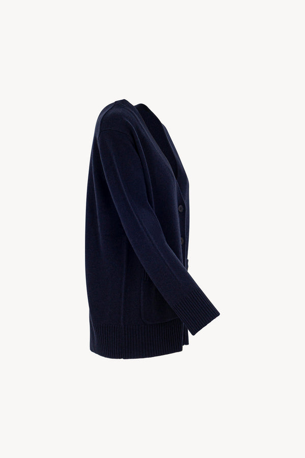 Cardigan Scollo a V in Puro Cashmere Notte
