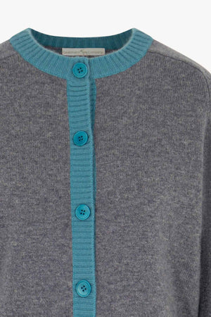 Cardigan con Bordi a Contrasto in Puro Cashmere Derby