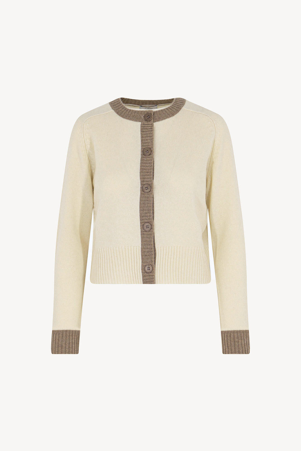 Cardigan con Bordi a Contrasto in Puro Cashmere Latte