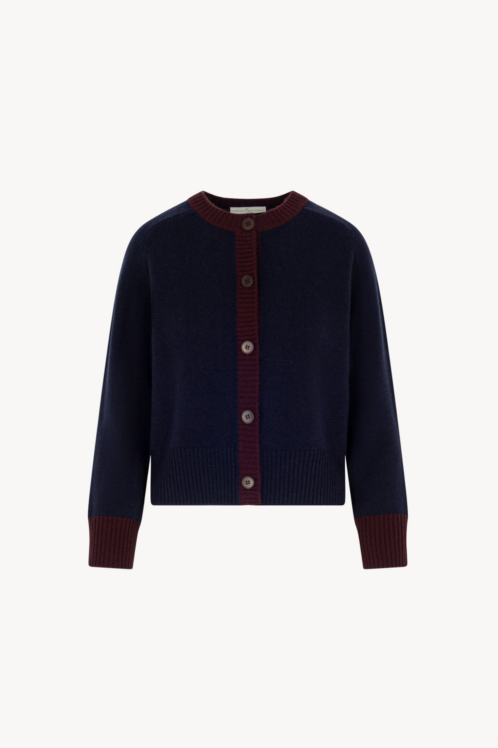 Cardigan con Bordi a Contrasto in Puro Cashmere Notte