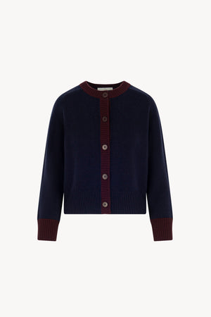 Cardigan con Bordi a Contrasto in Puro Cashmere Notte